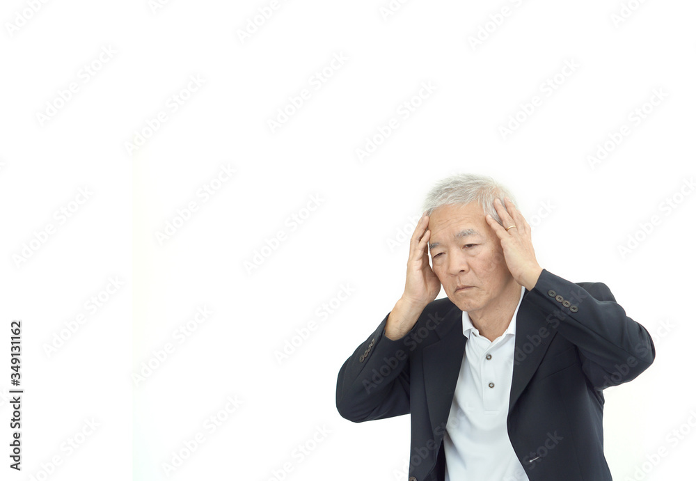 Covid-19 stress Asian senior elder businessman in white background Covid-19 stress Asian senior elder businessman in white background