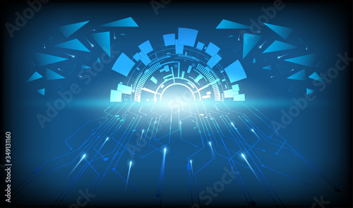 Abstract technology background Hi-tech communication concept, technology, digital business, innovation, science fiction scene vector illustration with copy-space.