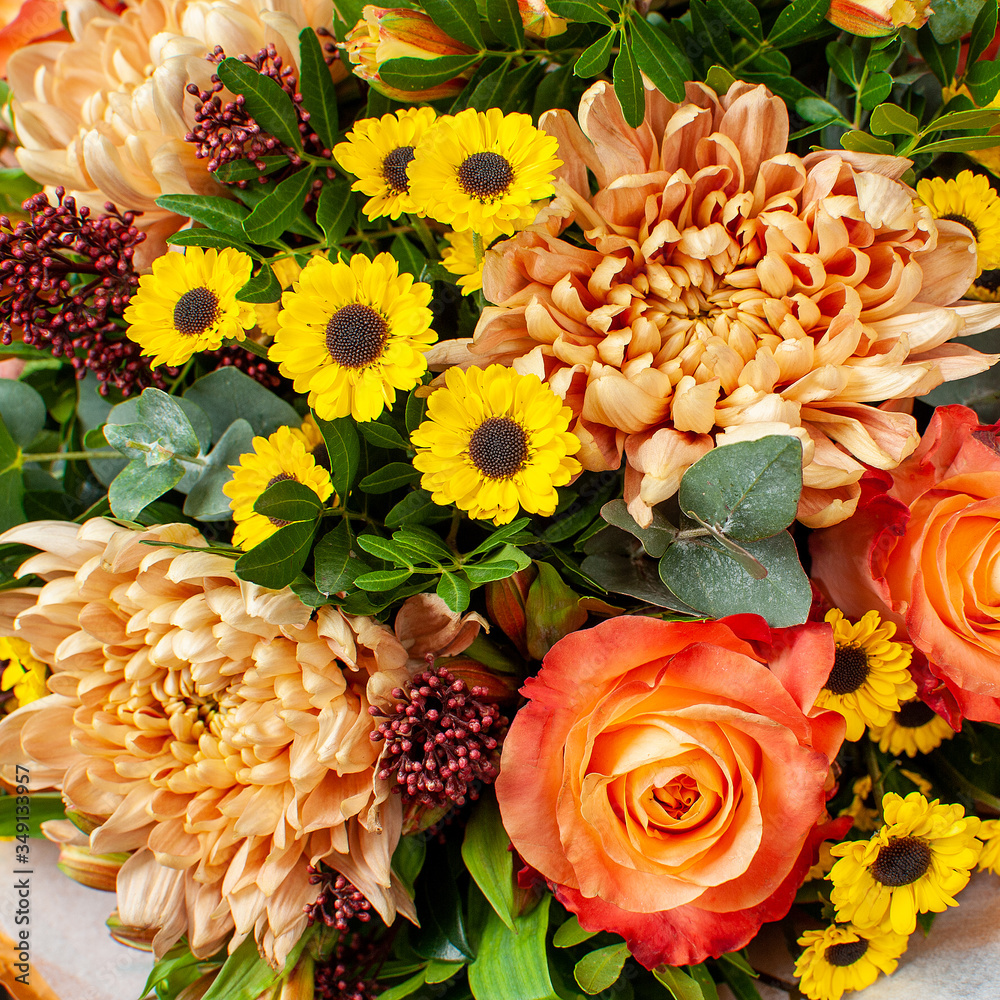 Bouquet of red roses and chrysanthemums. Bouquet of red roses and chrysanthemums.