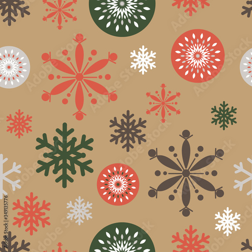 Seamless snowflakes in look brown kraft paper background