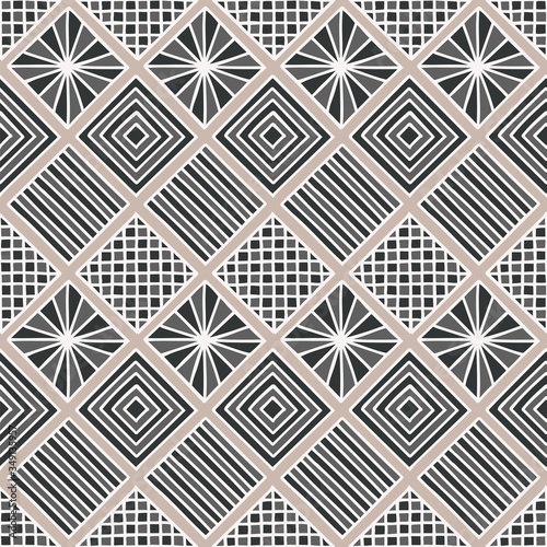 Hand drawn abstract seamless pattern with rhombs, doodle. Vector illustration. EPS 10