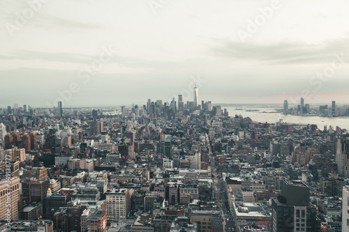 Breathtaking Wide View of Manhattan, New York City Skyline right after Sunset © 21AERIALS