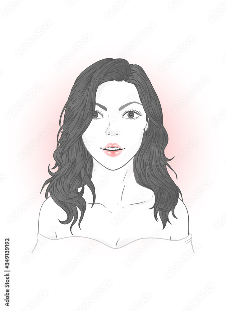 Vector portrait of a beautiful young woman with flowing hair on a white background. Vector portrait of a beautiful young woman with flowing hair on a white background.