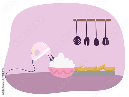 cooking, electric mixer making cream bake food