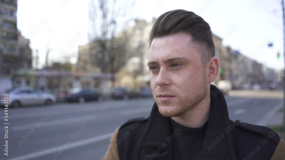 Stylish attractive caucasian man stand on street with cars. Portrait
Stylish attractive caucasian man stand on street with cars. Portrait