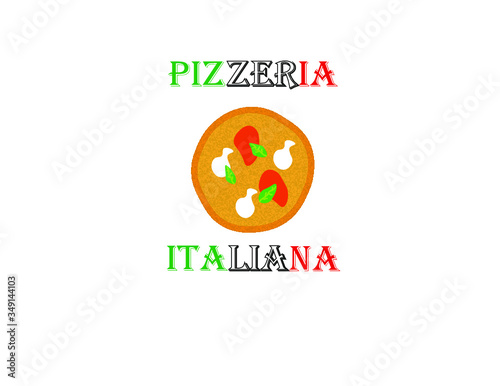 logo insegna disegno per ristorante pizzeria con pizza italiana con colori bandiera italia