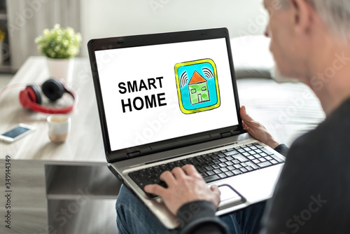 Smart home concept on a laptop screen