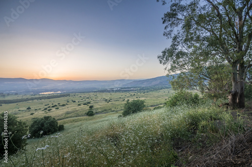 Sunset in the slopes of Golan Heights, and Hula Valley