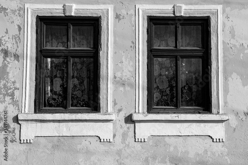 the wooden windows of the country house