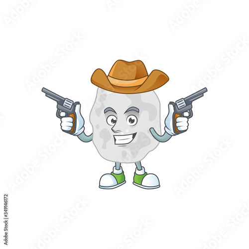 A masculine cowboy cartoon drawing of planctomycetes holding guns