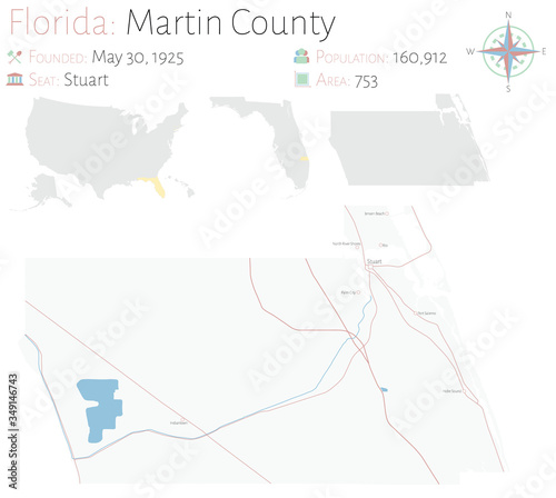 Large and detailed map of Martin county in Florida, USA.