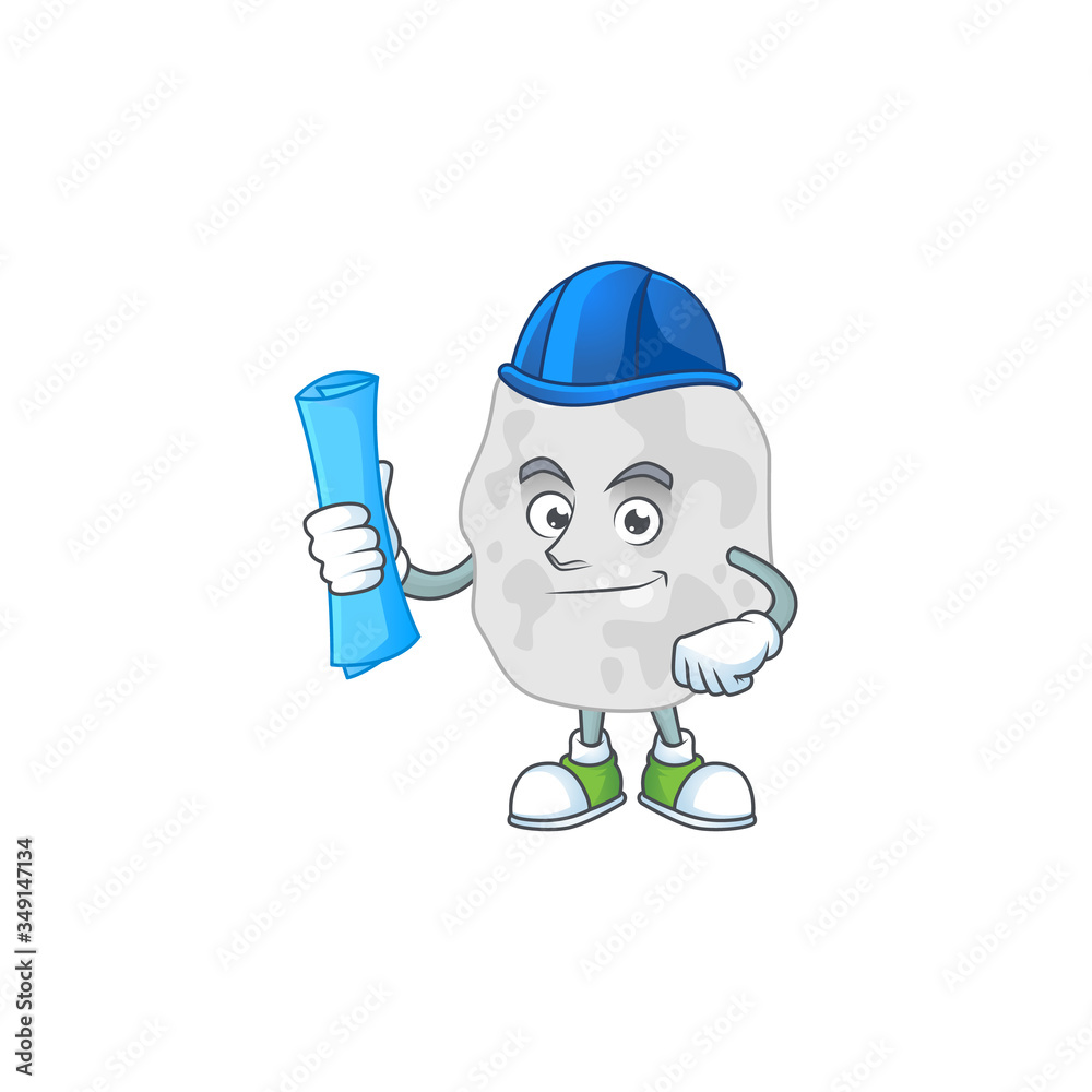 brilliant Architect planctomycetes mascot design style with blue prints and helmet