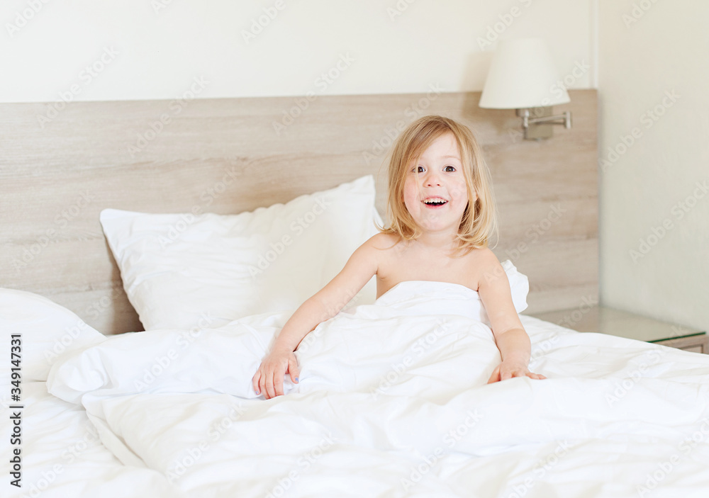 Happy morning! little girl woke up in a good mood Happy morning! little girl woke up in a good mood