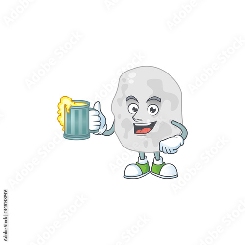 A cheerful planctomycetes cartoon mascot style toast with a glass of beer