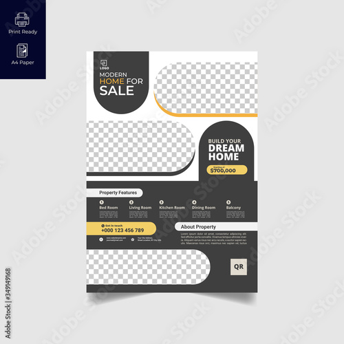 Elegant Real Estate Flyer Home for Sale for Modern Home Interior Design Editable Vector Template