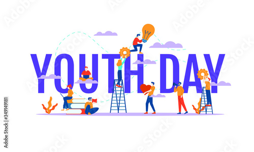 happy youth day big word with small people vector illustration concept isolated template white background isolated can be use for presentation web banner UI UX landing page