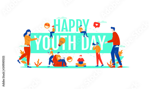 happy youth day big word with small people vector illustration concept isolated template white background isolated can be use for presentation web banner UI UX landing page