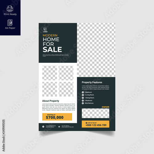 Elegant Real Estate Flyer Home for Sale for Modern Home Interior Design Editable Vector Template