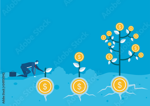 businessman plant money coin tree growth illustration