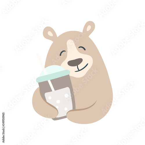 Bear with a cold brew drink