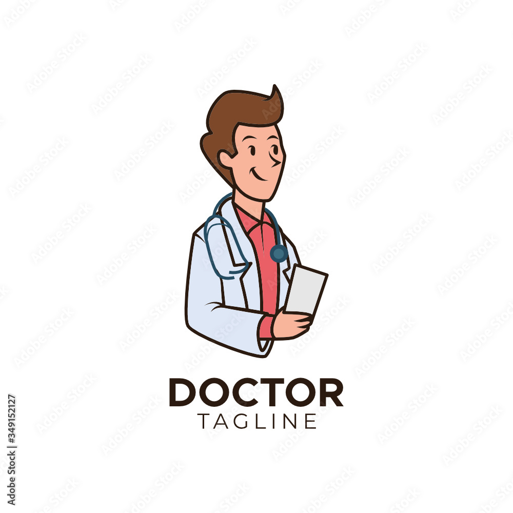 Simple minimalist doctor mascot logo design template with isolated white background. Simple minimalist doctor mascot logo design template with isolated white background.