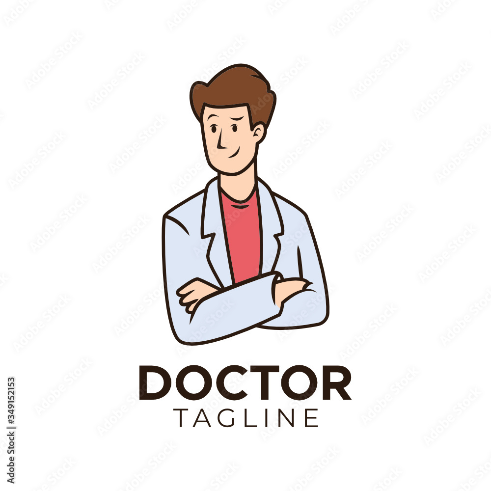 Fototapeta premium Simple minimalist doctor mascot logo design template with isolated white background.