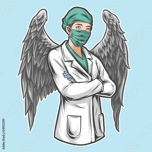angel nurse with wings vector
