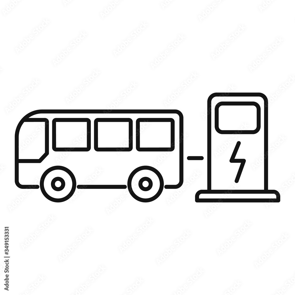 Bus electrical refueling icon. Outline bus electrical refueling vector icon for web design isolated on white background Bus electrical refueling icon. Outline bus electrical refueling vector icon for web design isolated on white background