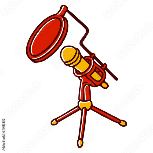 Pop Filter Microphone, Blogging Equipment, Streaming Equipment. A microphone on white background isolated. Stock Vector Illustration. Hand Drawn.
