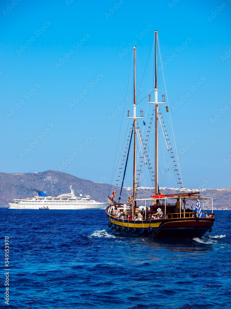 Sailboat sea trip. Santorini, Cyclades, Greece. Sailboat sea trip. Santorini, Cyclades, Greece.