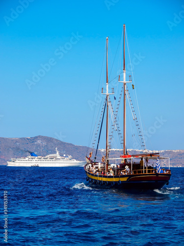 Sailboat sea trip. Santorini, Cyclades, Greece.