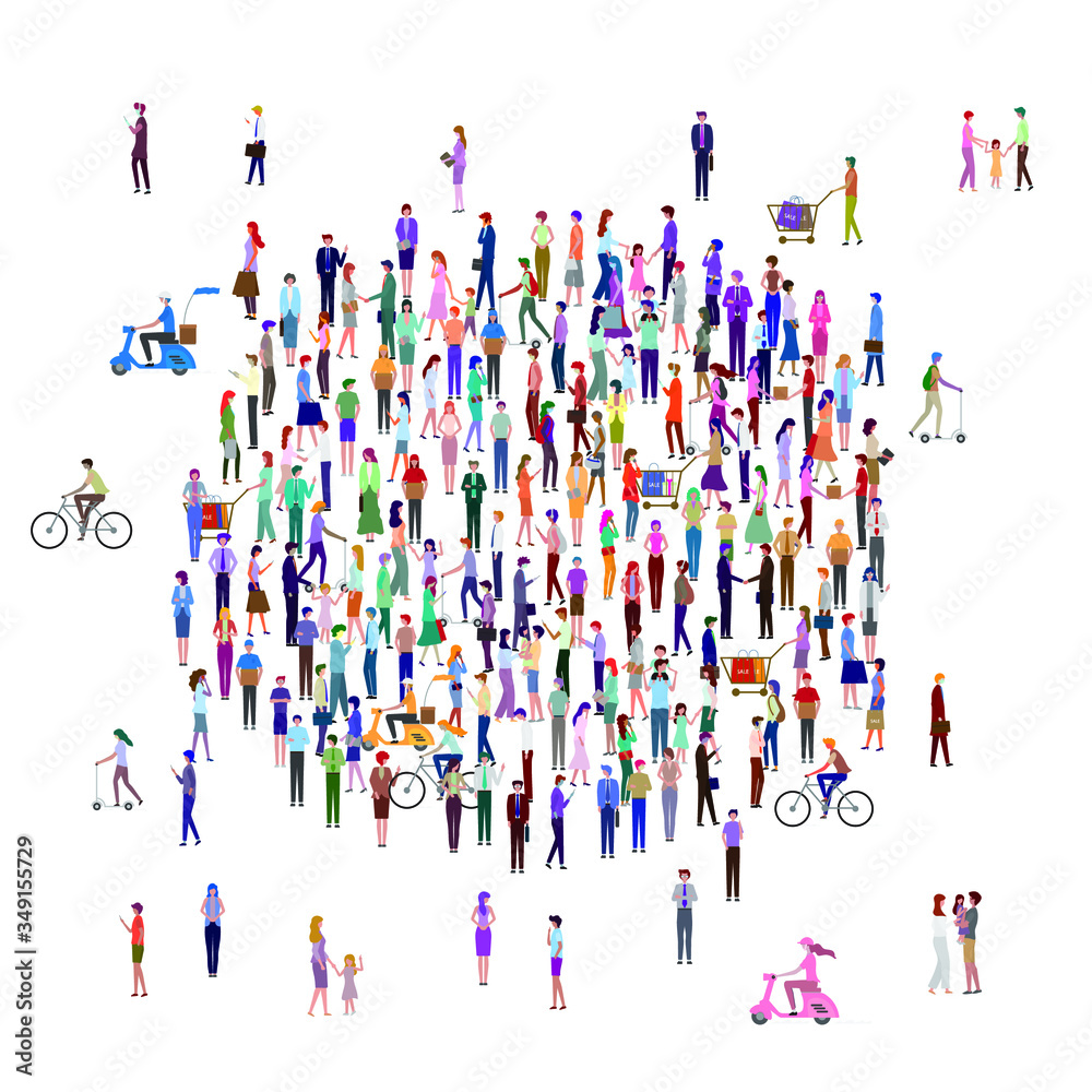 A large group of people standing in a circle. High angle view or top view image. Isolated, white background. Vector illustration. A large group of people standing in a circle. High angle view or top view image. Isolated, white background. Vector illustration.