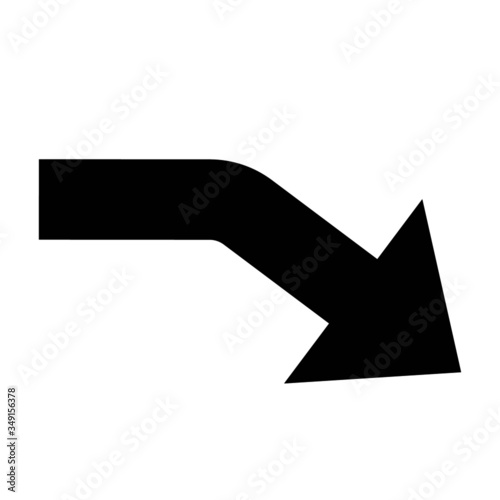 Vector illustration of a bold black arrow turning down