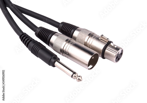Stereo XLR to jack audio cable on white background