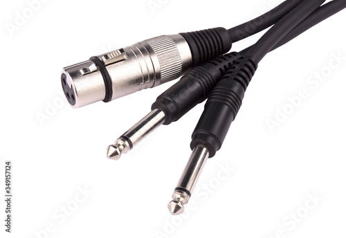 Stereo XLR to jack audio cable on white background