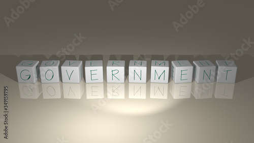 shiny GOVERNMENT built by cubic letters from the top perspective, excellent for the concept presentation in 3D illustration photo