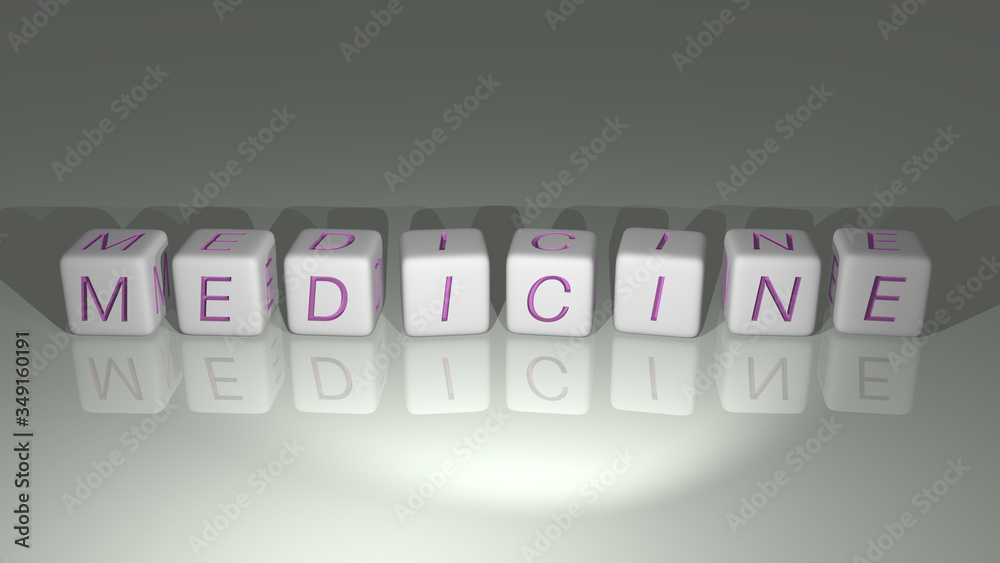 Medicine built by dice letters and color crossing for the related meanings of the concept by 3D rendering Medicine built by dice letters and color crossing for the related meanings of the concept by 3D rendering