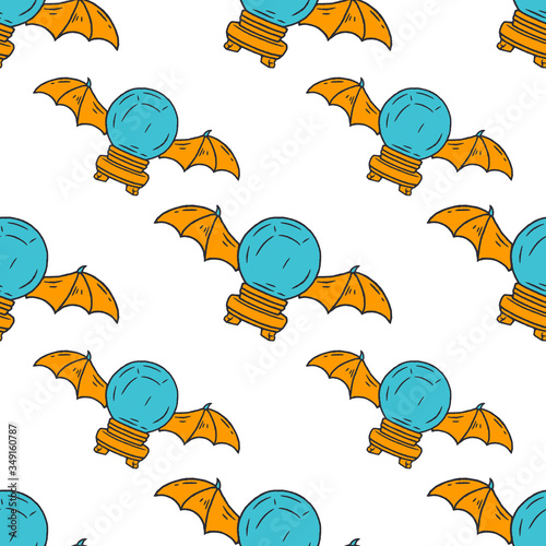 Crystal Ball Seamless Pattern. Occultism Seamless Pattern. Magic Fortune Telling Seamless Pattern. Crystal Ball Seamless Pattern on white background isolated. Stock Vector Illustration. Cartoon style.