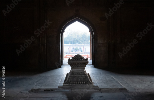 Grave of Safdarjung at Safdarjung's Tomb in New Delhi, India. Mughal style mausoleum built in 1754 .