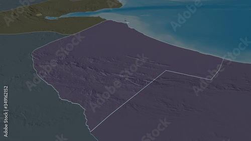 Awdal, region with its capital, zoomed and extruded on the administrative map of Somalia in the conformal Stereographic projection. Animation 3D photo