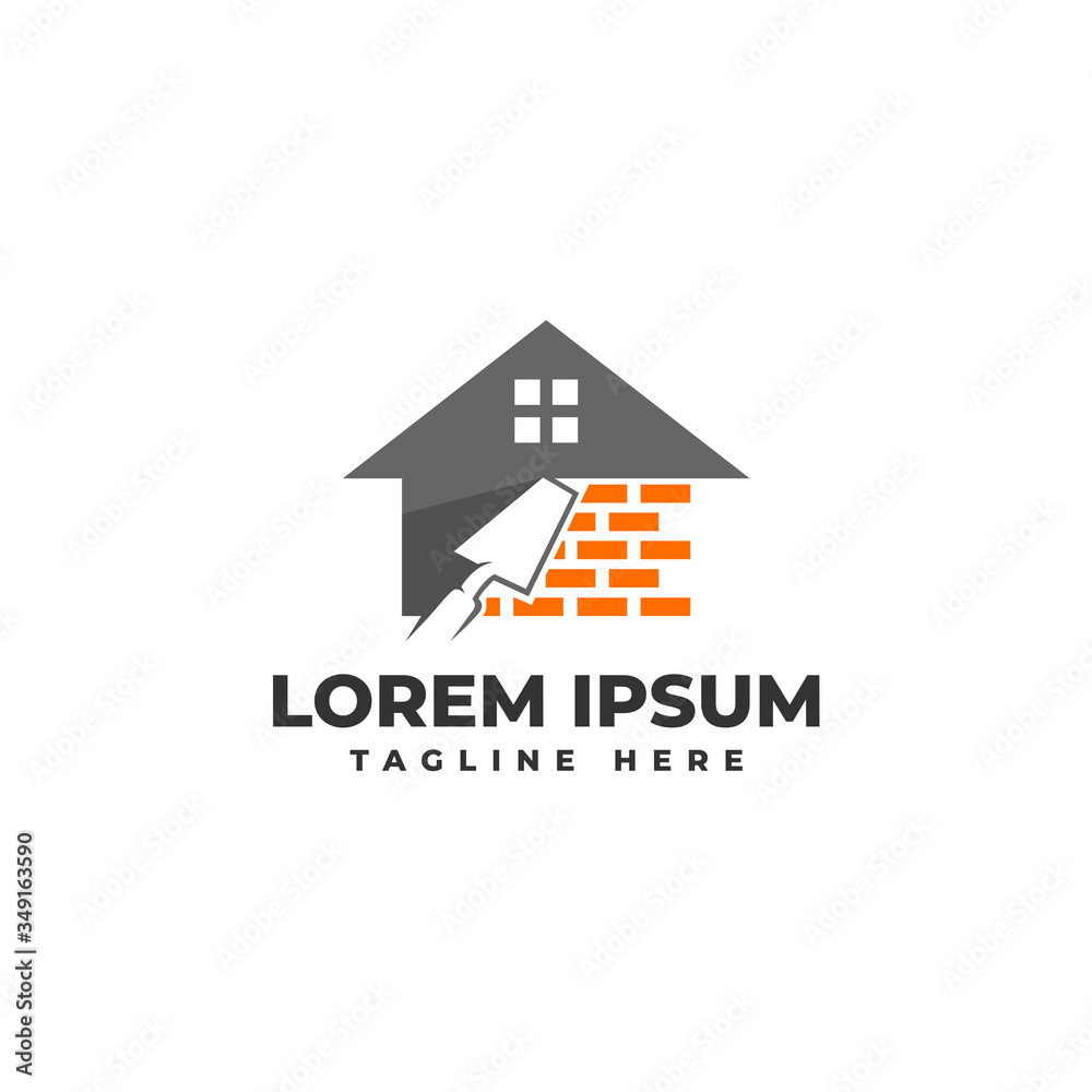 Plastering Brick Wall House with Pock Logo Vector Icon Illustration