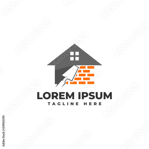 Plastering Brick Wall House with Pock Logo Vector Icon Illustration