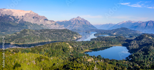 Panoramic view of lakes Nahuel Huapi and slopes of mountain Cerro Campanario near Bariloche. Argentina, South America photo