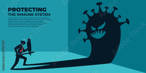 vector illustration businessman concept fight virus cells by protecting the immune system