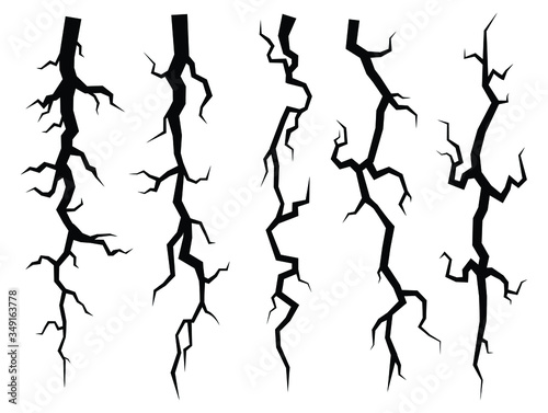 Set of cracks. Collection of black faults and cracks. Earth crack vector set. Black and white vector illustration.