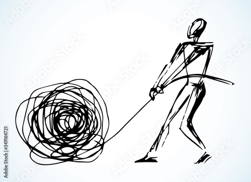Man unravels the tangle. Vector drawing