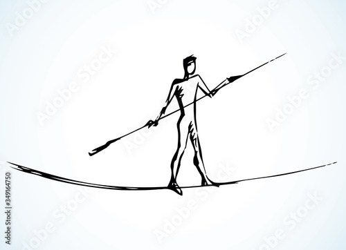 A man is walking on a tightrope. Vector drawing