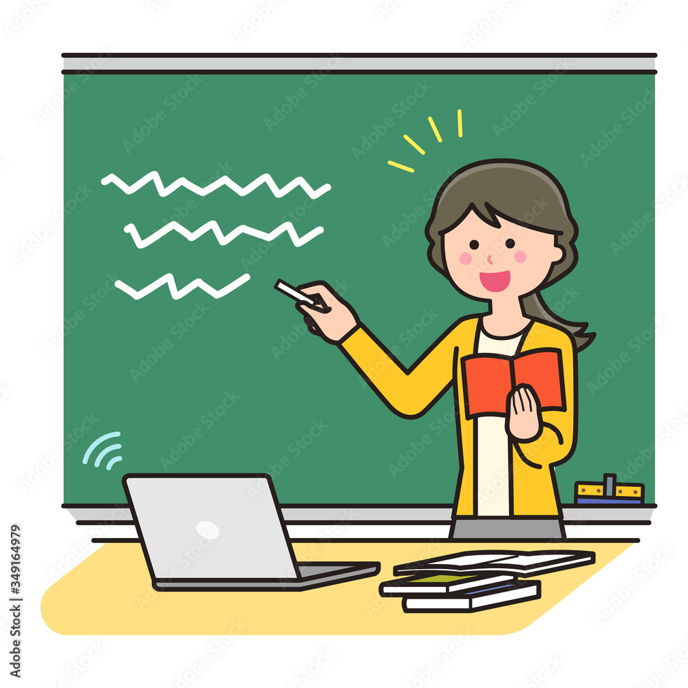 Teacher teaching online using a blackboard Teacher teaching online using a blackboard