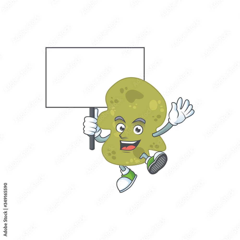 Obraz premium Cute verrucomicrobia mascot design smiley with rise up a board