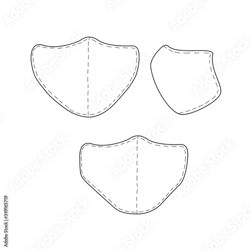 Medical mask. A means of protection against viruses and diseases. Front and side view. Face template. Simple Outline drawing. Vector EPS10 illustration. Isolated on white background